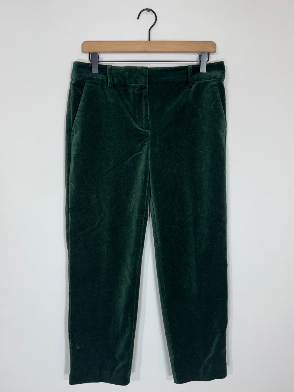 WP163 {LOFT} "Riviera Slim" Dark Green Velvet Velour Straight Leg Pants